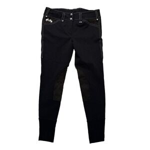 Equine Couture Knee Patch Performance Breeches Women 30 Black Contrast Stitching